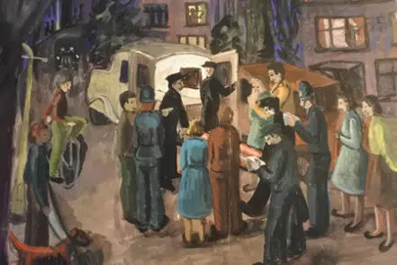 Pat Algar Painting – People Gathering Around An Ambulance – 1955