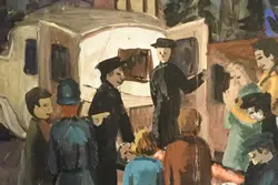 Pat Algar Painting - People Gathering Around An Ambulance - 1955
