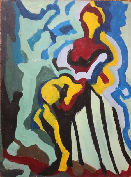 Peter Tearman - Cubist nude - Oil on board Painting