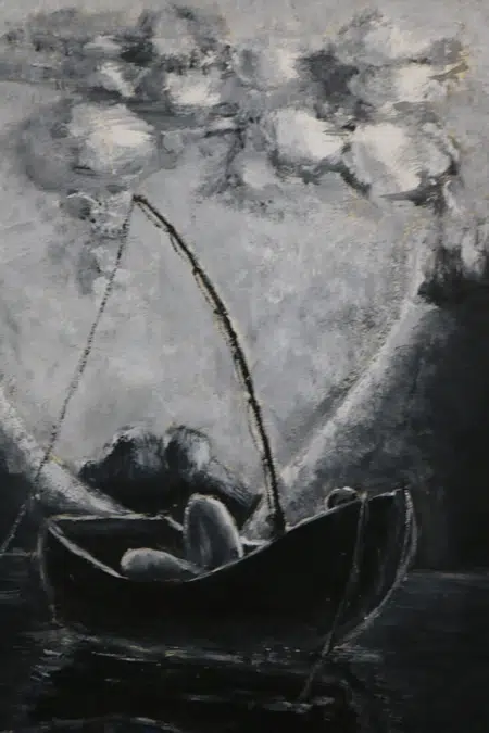 Peter Tearman - Fishing by moonlight - Gouache