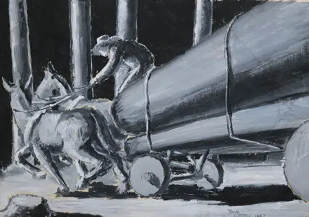 Peter Tearman - Logging in the forest - Gouache Painting 1947