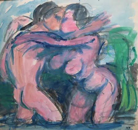Peter Tearman - Lovers - Acrylic on Paper Painting