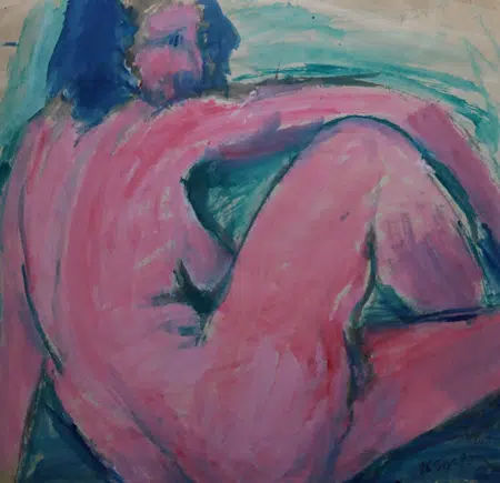 Peter Tearman - Pink Nude - Acrylic on Paper Painting
