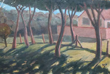 Peter Tearman - Trees in a garden - Acrylic Painting 1952