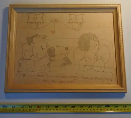Unknown Artist – Pencil Sketch Cartoon Humour – Dog In The Bed !