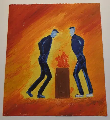 Unknown Artist - Two Stickmen Around The Fire Oil Painting