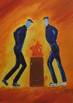 Unknown Artist – Two Stickmen Around The Fire Oil Painting