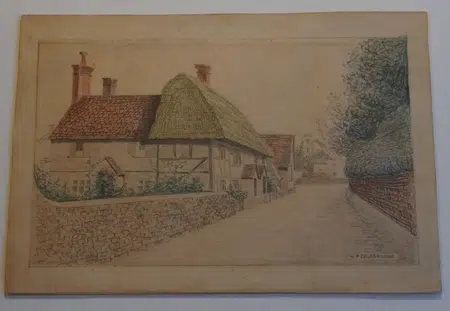 W A Colebrooks Pencil Drawing Cottage Station Road Hampshire 30s