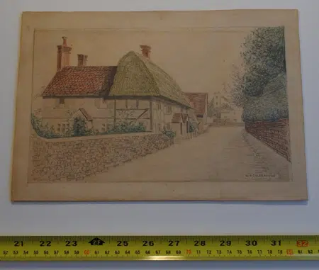 W A Colebrooks Pencil Drawing Cottage Station Road Hampshire 30s
