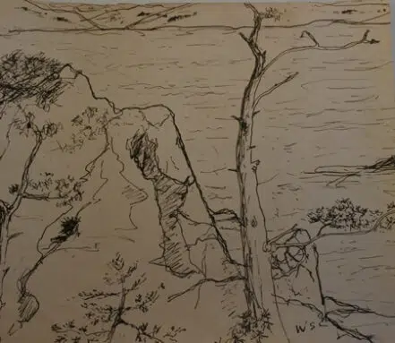 Winston Churchill Ink Drawing Picture – Woodlands Sketch 1956
