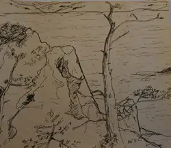 Winston Churchill Ink Drawing Picture – Woodlands Sketch 1956