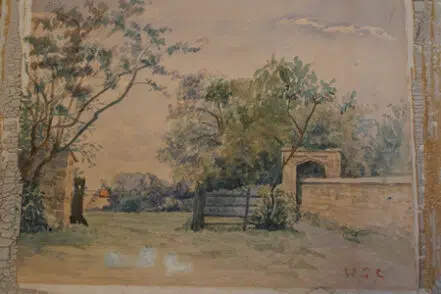 Winston Churchill Watercolour Painting – Garden Gate Scene