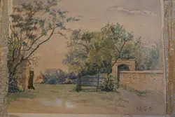 Winston Churchill Watercolour Painting – Garden Gate Scene