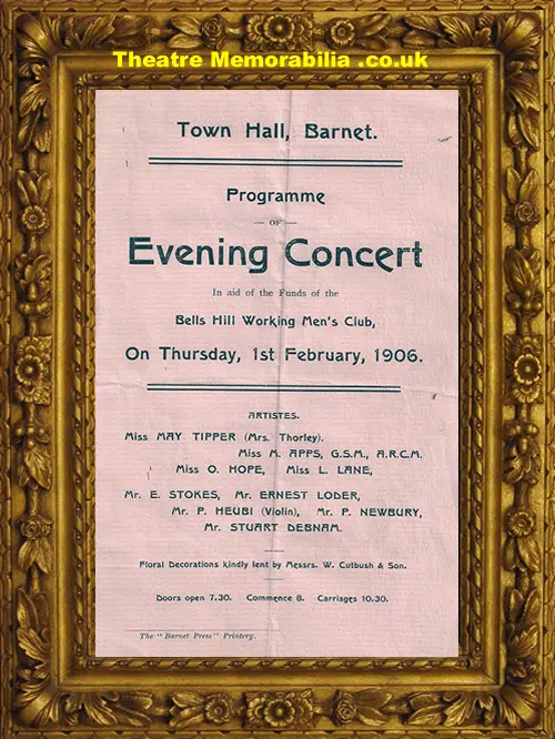 Barnet Bells Hill Working Mens Club - Evening Concert - 1906
