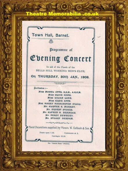 Barnet Bells Hill Working Mens Club – Evening Concert – 1908