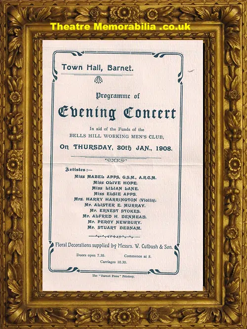 Barnet Bells Hill Working Mens Club - Evening Concert - 1908