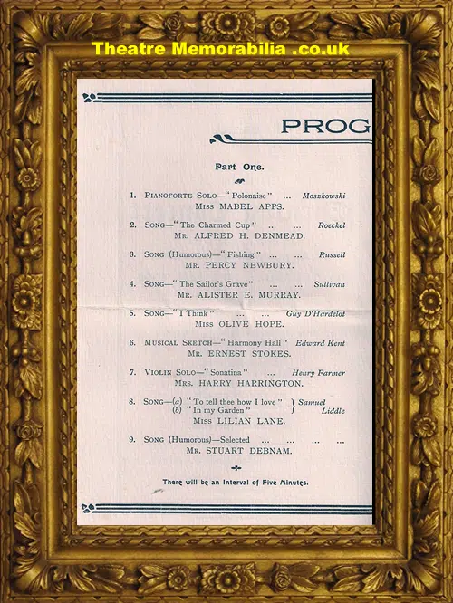 Barnet Bells Hill Working Mens Club - Evening Concert - 1908