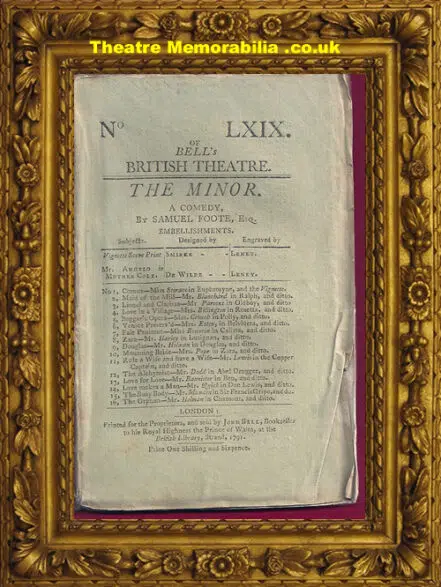 Bell’s British Theatre Book Of Words – The Minor – 1791