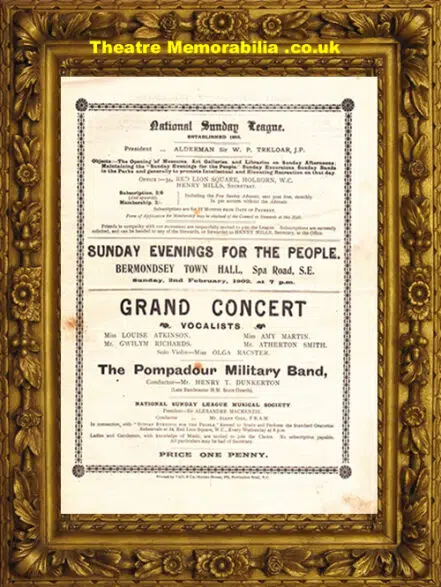 Bermondsey Town Hall Grand Concert – Military Band – 1902
