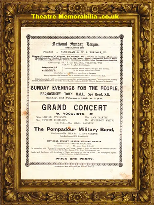 Bermondsey Town Hall Grand Concert - Military Band - 1902