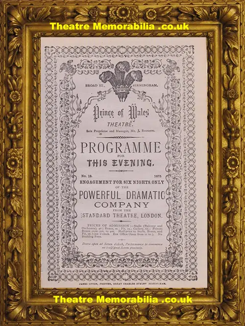 Birmingham Prince Of Wales Theatre - Rank & Fame - 1875