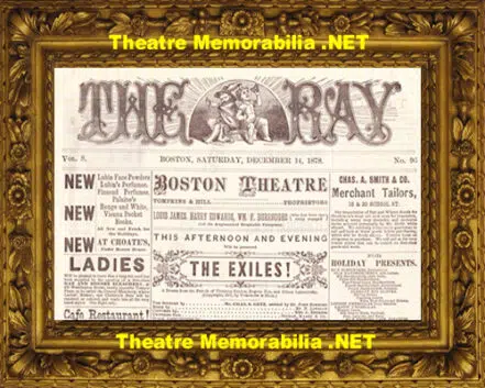 Boston Theatre America – The Ray – The Exiles – 1878 – 1800s