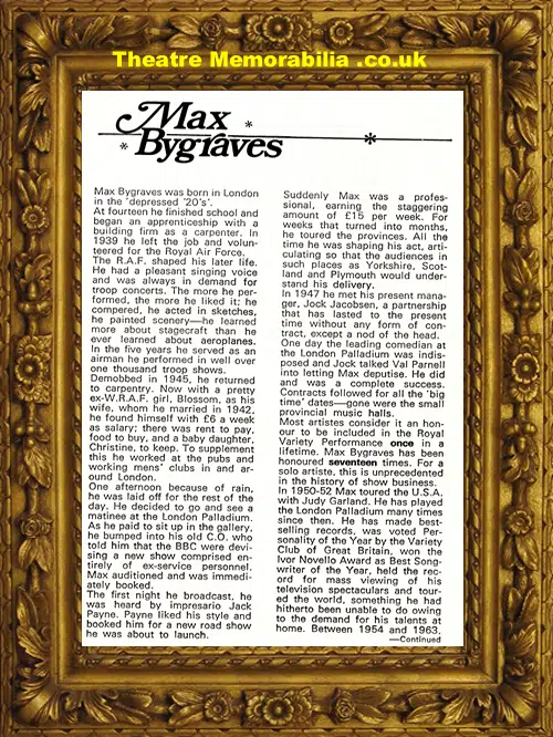 Bournemouth Winter Gardens Theatre - Max Bygraves 1969