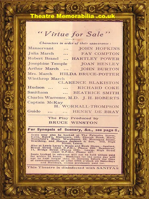 Brighton Theatre Royal - Virtue For Sale - 1930