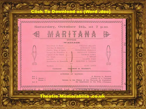 Bristol Princes's Theatre - Maritana - 1919