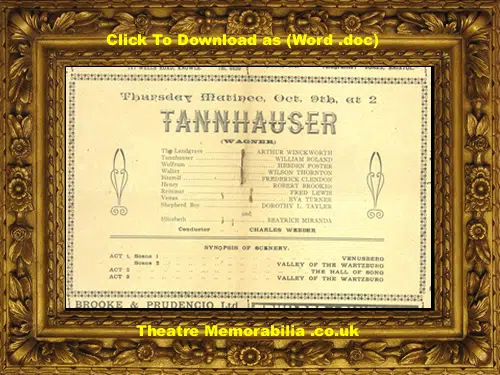 Bristol Princes's Theatre - Tannhauser - 1919