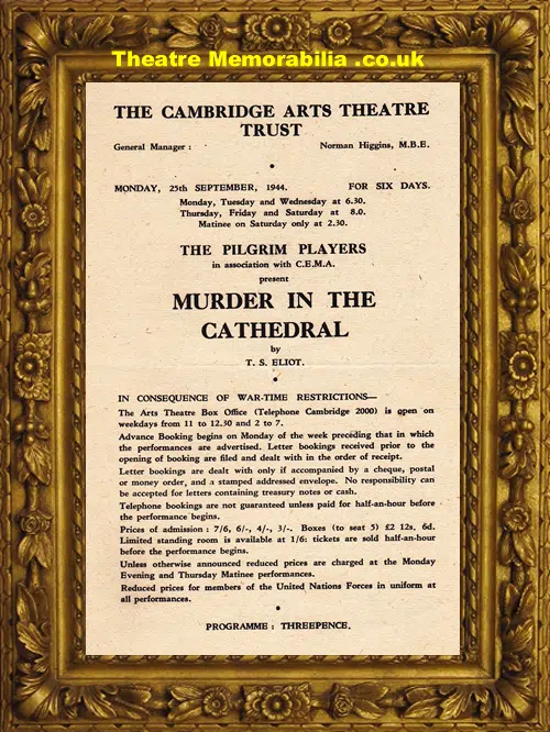 Cambridge Arts Theatre - Murder In The Cathedral - 1944