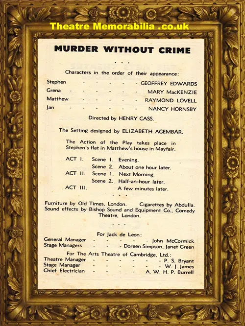 Cambridge Arts Theatre - Murder Without Crime - 1943