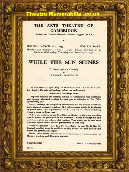 Cambridge Arts Theatre – While The Sun Shines – 1945 – P Cushing