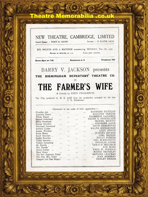 Cambridge New Theatre - The Farmer's Wife - 1925