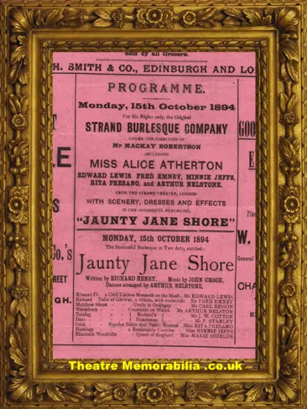 Edinburgh Theatre Royal – Jaunty Jane Shore – Burlesque – 1894