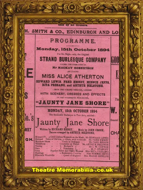 Edinburgh Theatre Royal - Jaunty Jane Shore - Burlesque - 1894