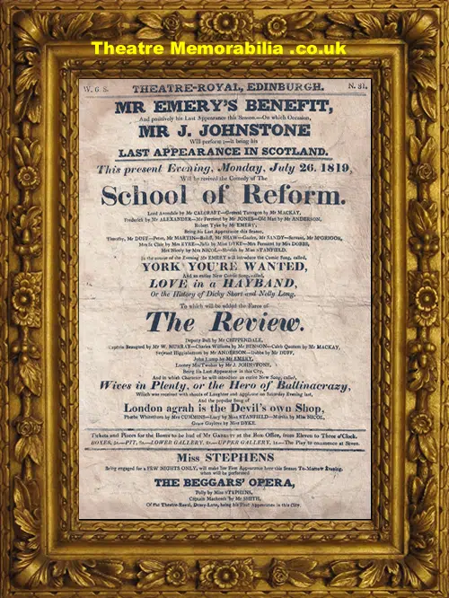 Edinburgh Theatre Royal - School Of Reform - 1819