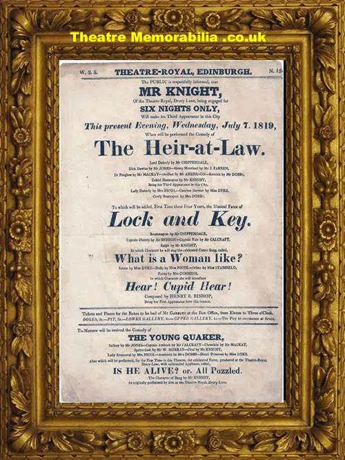 Edinburgh Theatre Royal - The Heir At Law - 1819