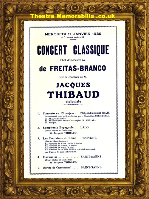 France Monte Carlo Casino - Jacques Thibaud Concert 1939