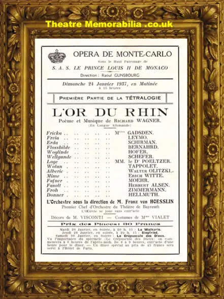 France Monte Carlo Casino – L’or Du Rhin Opera 1937