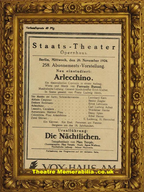 German Staats Theatre Programme 1924