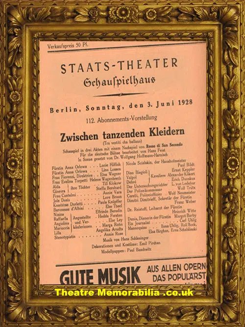German Staats Theatre Programme 1928