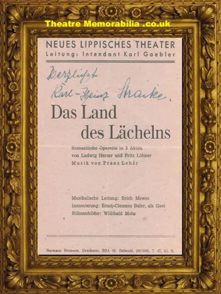 Germany Signed Programme Autograph Cast Sheet 1950’s