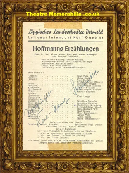 Germany Signed Programme Cast Sheet Autographed 1950’s