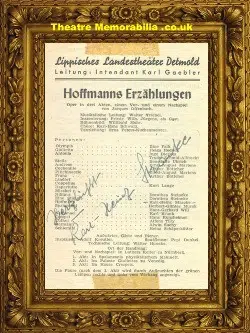 Germany Signed Programme Cast Sheet Autographed 1950’s