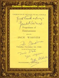 Jack Warner + Bobby Anderson Signed Concert Programme 1949