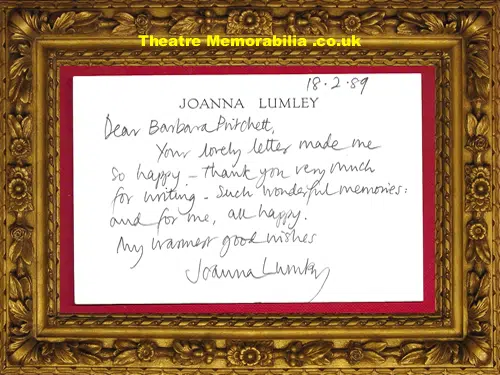 Joanna Lumley Hand Written Post Card - 1989
