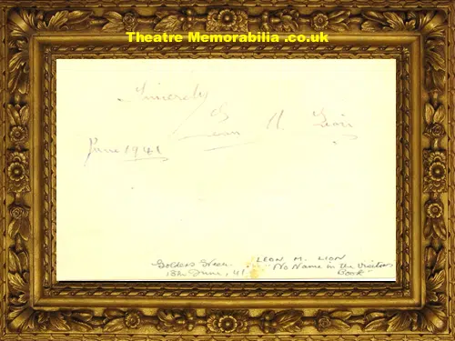 Leon M Lion - Singed Autograph 1941 Golders Green