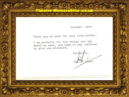 Leslie Sands Autograph Signed Card 1974