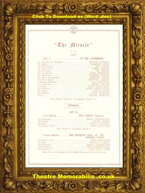Liverpool Empire Theatre - The Miracle - 1932